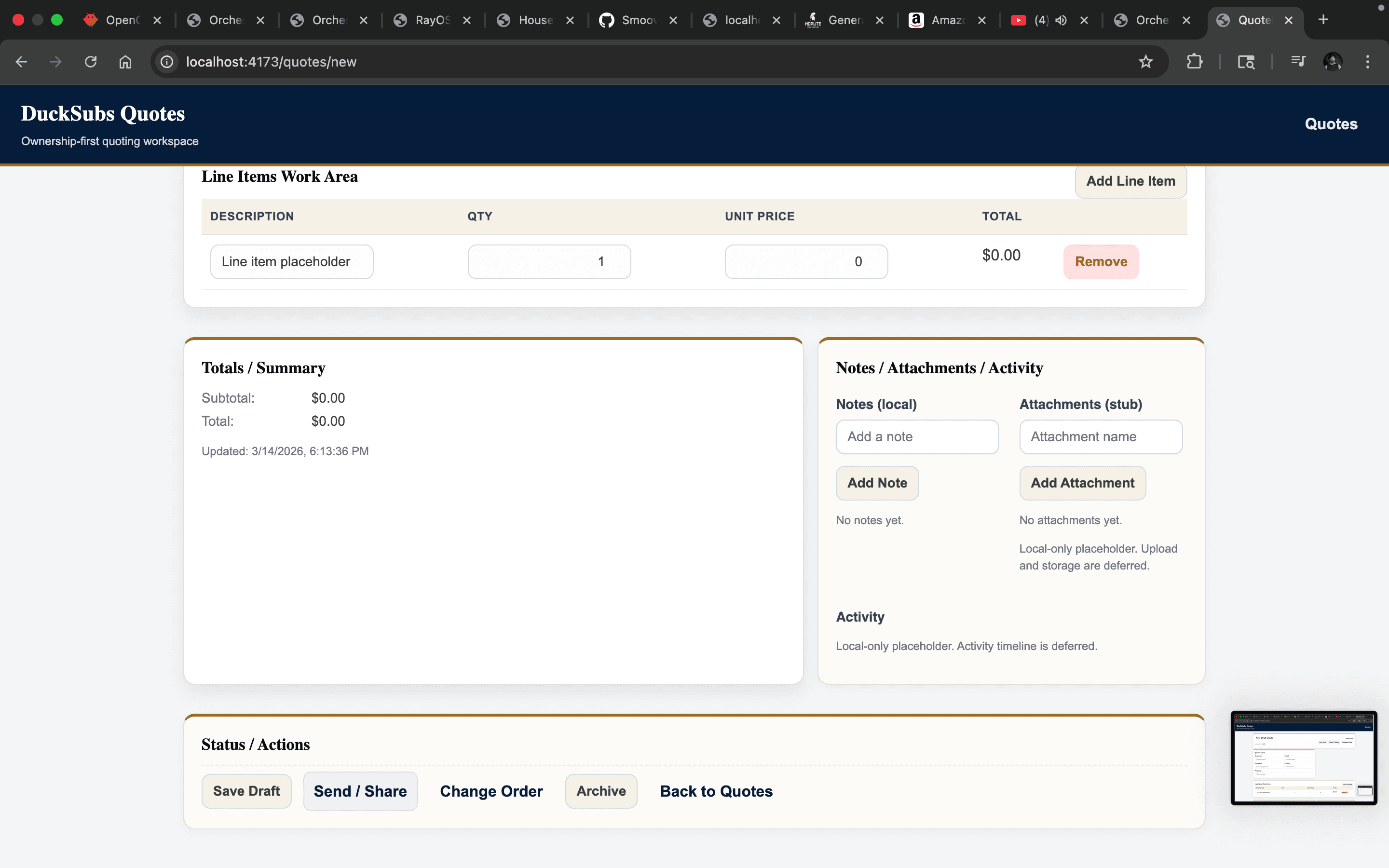 DuckSubs Quotes send and share view
